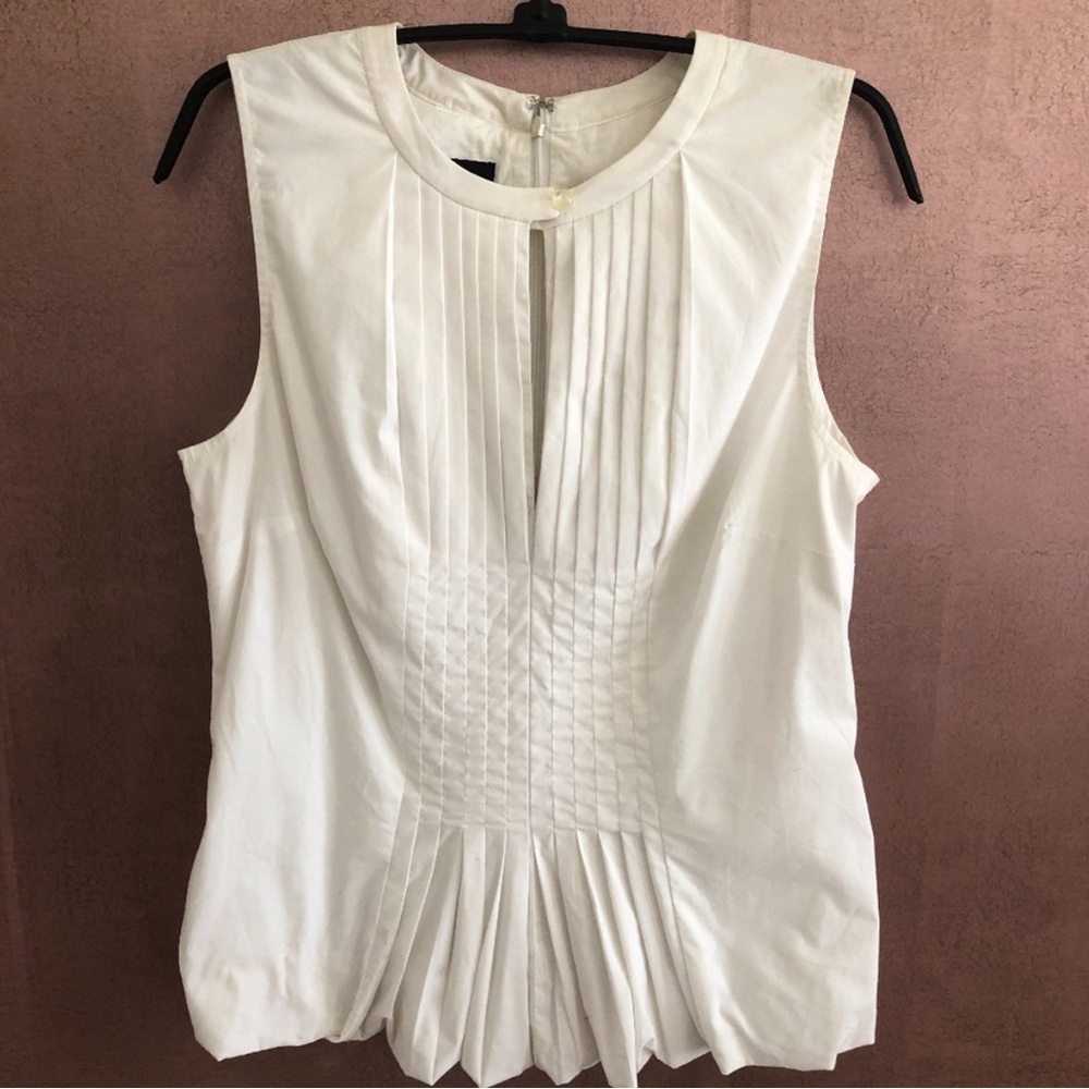 INC White Pleated Career Blouse Sleeveless